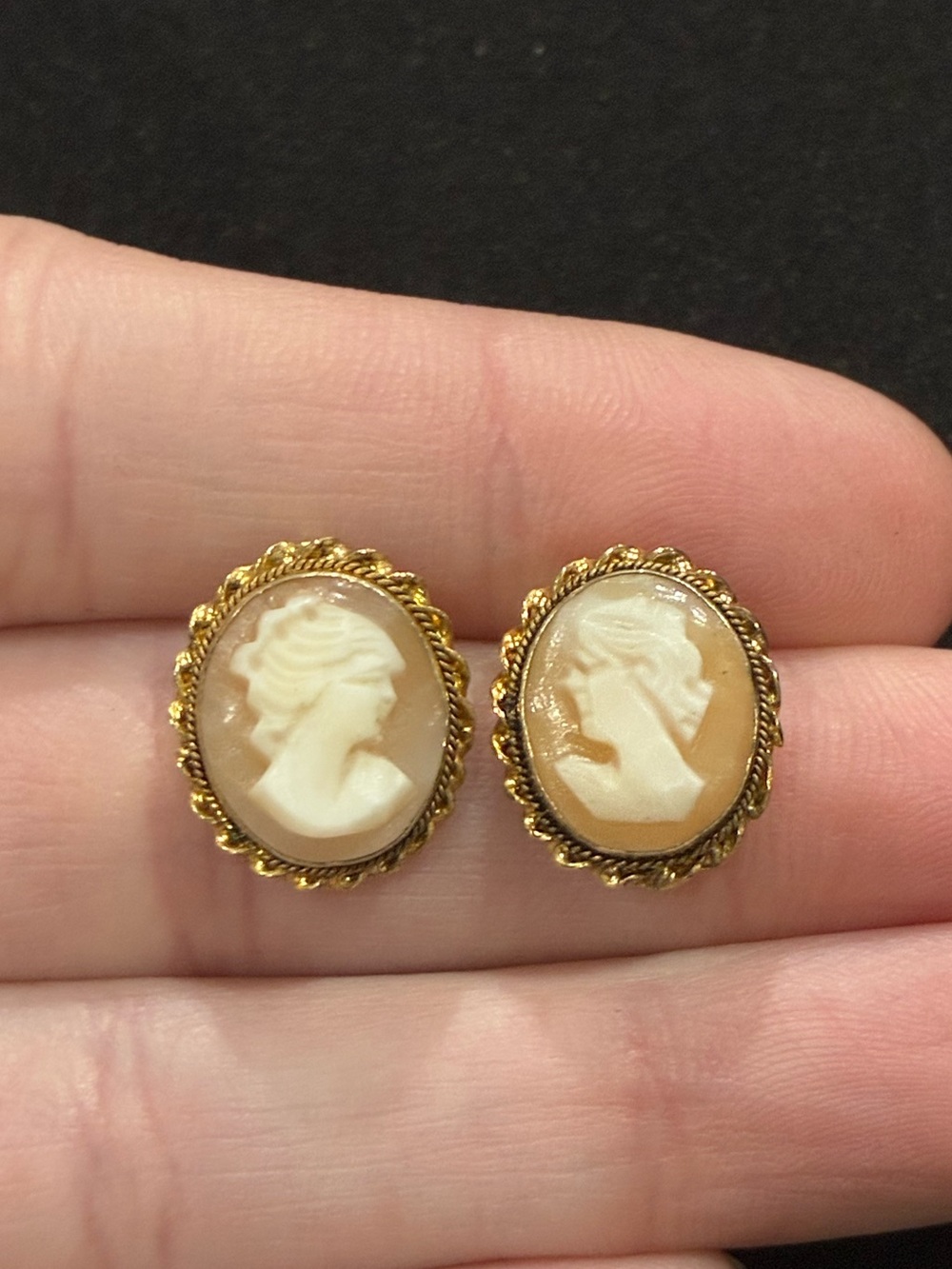 Vintage Gold over Sterling Shell Cameo Earrings
